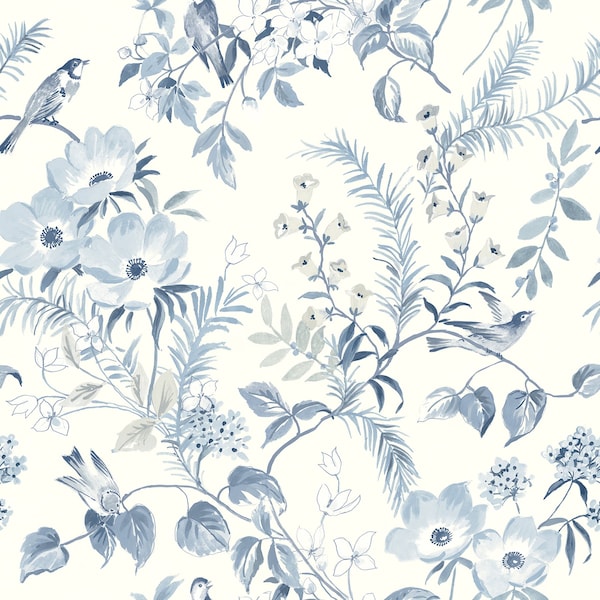 Manhattan Comfort Glasgow Frederique Blue Floral 33 ft L X 205 in W Wallpaper BR4072-70004 - main